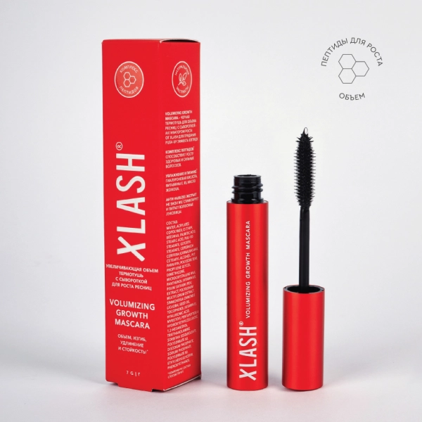 Увеличивающая объем термотушь с сывороткой для роста ресниц XLASH Volumizing Growth Mascara, 7 г